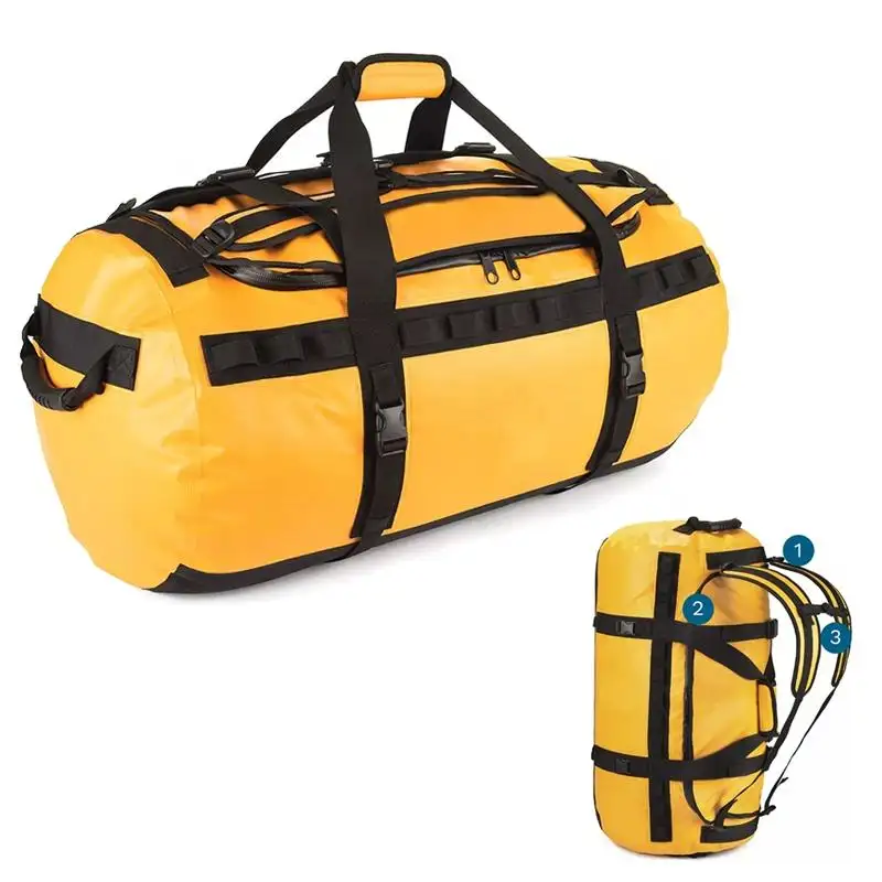 sport gym bag 3 carrying ways Yellow 90L 60L 30L large weekender travel Waterproof Duffel bag with Backpack Straps