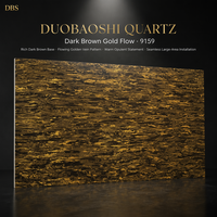 Grande dalle de quartz brun foncé doré, 15-30 mm |   CE ISO Zéro Silice |   Aménagement de table et d'intérieur commercial