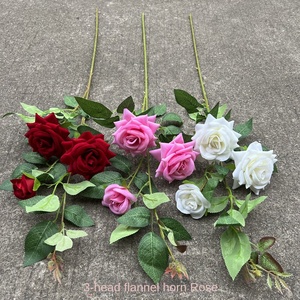 Fleur artificielle en gros, <span class=keywords><strong>rose</strong></span> rouge, 3-5 têtes, tête unique, décoration de mariage, fleur artificielle bon marché pour le commerce extérieur - Product Image 2