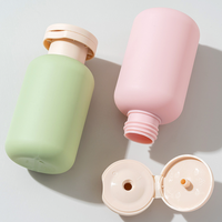 Bouteille cosmétique portable en HDPE mat avec bouchon à clapet, 100 ml, rose, bleu, vert, service d'autocollants personnalisés, vente en gros