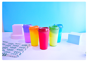 Nueva moda 16oz taza de plástico que cambia de color logotipo personalizado colores degradados tazas de plástico reutilizables taza de café - Product Image 5