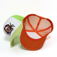 Casquettes Trucker 5 Panneaux en Maille Brodé Motif Crabe Personnalisé, en Mousse, Couleurs Vives, pour l'Été, Décontractées, Plage, Vacances, Quotidien, pour Hommes et Femmes