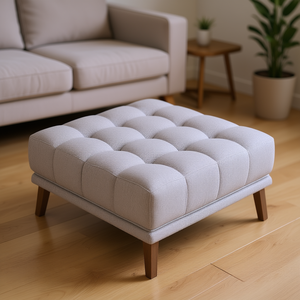 Pouf Imbottito Addison Square in Tessuto, Sgabello Moderno Stile Mid-Century per Soggiorno - Product Image 2