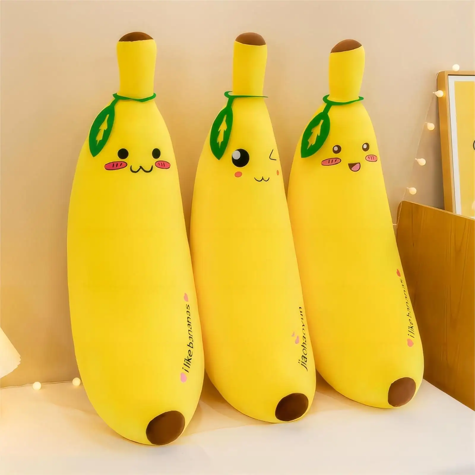 Poupée banane en peluche personnalisée en gros jouets animaux en peluche long oreiller jouet longue poupée banane en peluche