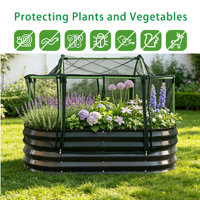 Grande bacs à légumes surélevés en fer galvanisé ondulé, anti-rouille, avec couverture en filet anti-oiseaux, ovale, en métal, pour extérieur et maison