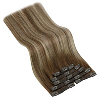 Extensions de cheveux humains brésiliens Remy vierges de luxe en gros, à clipser, double épaisseur, lisses naturels, avec trame à clipser