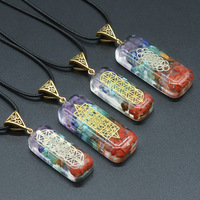 Collier pendentif en orgonite, cristal naturel rectangulaire, résine, pierre colorée, chakra, yoga, guérison, vente en gros