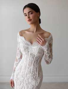 فستان زفاف Mily MW406 برقبة على شكل حورية البحر فستان زفاف بأكمام طويلة فستان زفاف رومانسي من الدانتيل فستان زفاف Vestidos De Novia - Product Image 6