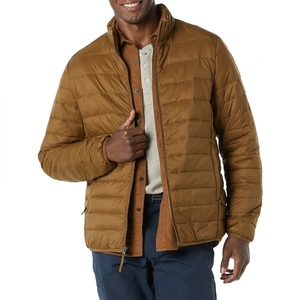 Chaqueta Acolchada Marrón para Hombre, Cuello Alto, Cierre de Cremallera, Resistente al Viento, Informal, Relleno de Poliéster, Otoño, Corte Regular - Product Image 1