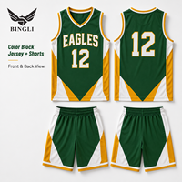Seragam Basket Sekolah Custom Print Warna-Warni Jersey dan Celana Pendek Bahan Stretch Empat Arah, Menyerap Keringat, Bernapas 100%