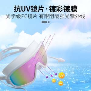 Lunettes de natation de type D pour adultes, anti-buée, étanches, avec verres en PC, grande monture, haute définition, protection UV, ajustement universel - Product Image 2