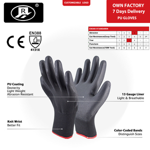 Mỏng 13G Màu Đen Polyester PU Kết Thúc Tráng Găng Tay Xây Dựng Làm Việc Găng Tay Mục Đích Chung Găng Tay An Toàn - Product Image 4