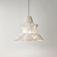 Lustre LED moderne surdimensionné à 3 niveaux en albâtre naturel, style Wabi Sabi, grand cône évasé, pour salle à manger