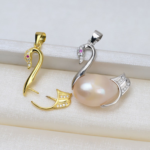 Pendentif baroque en argent S925 fait à la main, collier en perles de forme féminine, chaîne de collier, accessoire de bricolage, motif de cygne, composants de bijoux 1519 - Product Image 1