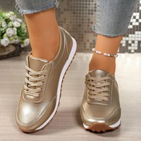 Chaussures de sport décontractées d'été pour femmes en PU, à lacets, antidérapantes, confortables, à semelle plate, couleur unie simple, durables, style marche épais