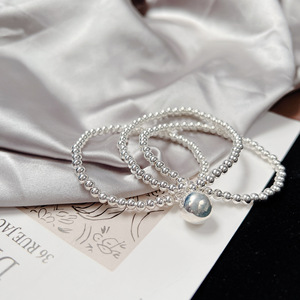 Bracelet élastique en argent sterling S925 à plusieurs rangs de perles rondes pour femme, bijoux à porter au quotidien - Product Image 3