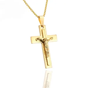 Top Quality Stainless Steel Gold cross pendant with the image of Jesus cross necklace pendant hot sell
