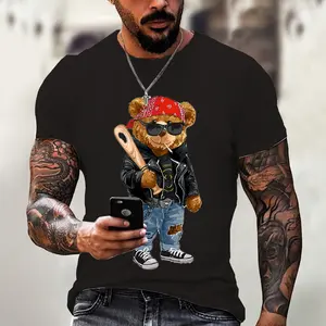 Nueva camiseta de verano divertida con estampado de oso lindo en 3D para hombre, camiseta informal de manga corta con cuello redondo, camiseta de tendencia callejera Hip Hop Harajuku