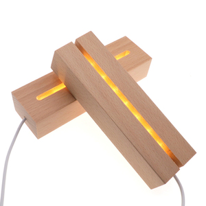 Rectangle Crystal Beech Wood Plug-In <b>LED</b> Display Base <b>USB</b> Nightlight with Resin Warm <b>Light</b> Stand 3D Rustic Design Handmade ODM - Product Image 4
