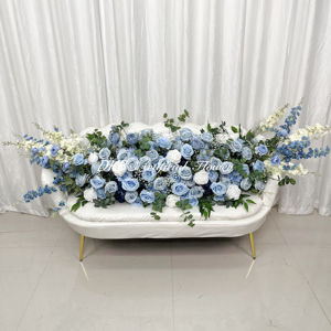 Proveedores de bodas, caminos de mesa de flores de lujo personalizados, caminos de flores artificiales de seda Azul Marino - Product Image 1
