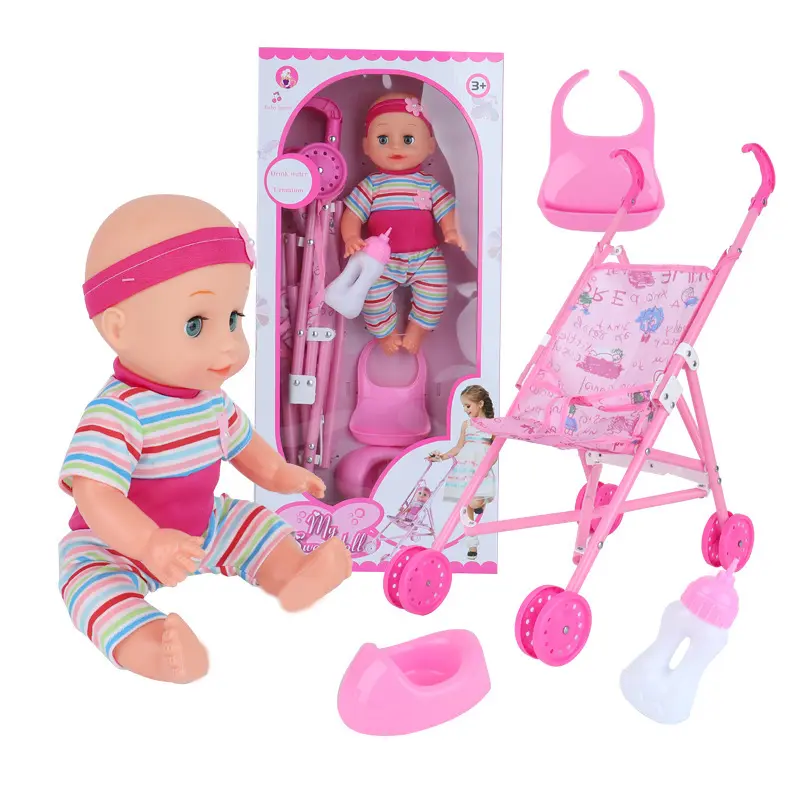 Venta caliente 6-en-1 Juego de guardería de lujo con cochecito Juegos de muñecas de bebé Reborn Doll Kids Talking Baby con cochecito