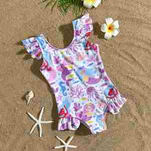 Costume da Bagno Intero per Bambine con Stampa Sirena e Volant, Morbido e Delicato sulla Pelle, per Spiaggia e Piscina - Product Image 1