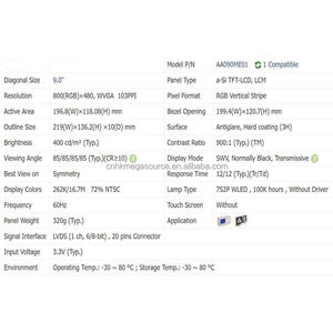AA090ME01 Mitsubishi 9 pulgadas resolución 800*480 cadena de suministro confiable Pantalla LCD TFT - Product Image 5