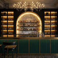 Fabricant MARFA, mobilier commercial sur mesure, comptoir de bar à panneaux cannelés, marbre cintré, LED, pour bar à domicile, restaurant