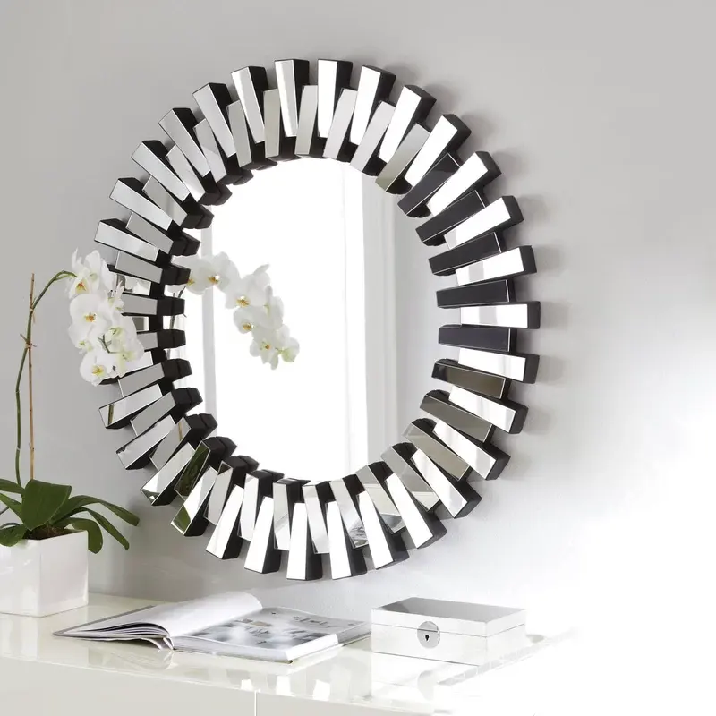 Modern Unique 3D Sunburst All Glass Venetian Round Wall Mirror Decoration Stickers 3Ft Or 91cm New