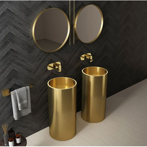 Fregadero de Baño con Diseño de Arco <span class=keywords><strong>Circular</strong></span> de la Fábrica Kaiping, <span class=keywords><strong>Lavabo</strong></span> de Lujo con Acabado Dorado Cepillado, Montado en el Suelo - Product Image 2
