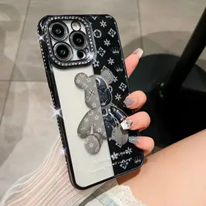 For IPhone15 Mobile Phone Case Diamond-Violence Bear Apple 14promax Color Painting 13 Soft 12 Protective Case 11