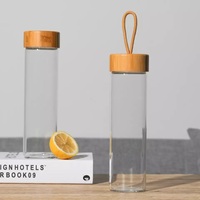 Bouteille d'eau en verre artisanale de grande qualité, sans BPA, anti-fuite, avec couvercle en bambou portable, 400 ml/600 ml, logo personnalisé, cadeau d'entreprise