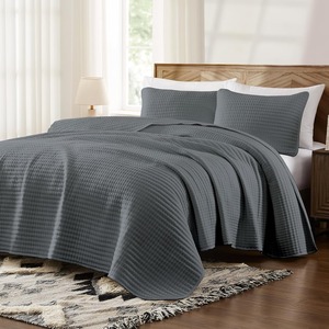 Copriletto Grey trapunta Set di biancheria da letto per tutte le stagioni con 2 cuscini Shams adatti per letto, divano - Product Image 4