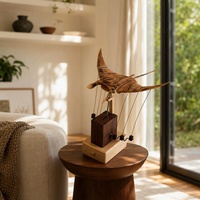 Met de hand gesneden ornament van zwarte walnoot met duivelvismotief, oplaadbaar bureau-decoratie van massief hout, uniek Valentijnscadeau voor thuis