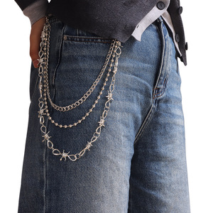 Multi Layered Spike Waist <b>Chain</b> Tibetan Silver Hip Hop Punk Style Pants <b>Chain</b> For Nightclub Fashion Body <b>Chain</b> - Product Image 1