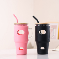 Gobelet en verre borosilicate sans BPA, capacité de 32 oz, comprend un couvercle et une manchette en silicone avec paille, logo personnalisable disponible