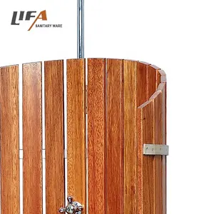 High-End Contemporary Pool Swim Classic Outdoor Floor-Stand Wooden Shower Panel for Washing