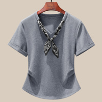 T-shirt à manches courtes - Nouveau style d'été - Bleu foncé - Grande taille - Chemise ajustée pour femme