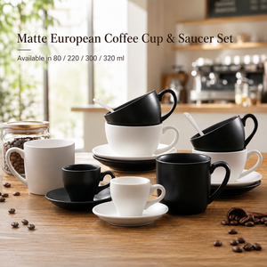 Tasse à expresso et cappuccino personnalisée Kingze 80/220/300/320 ml, tasse à café en céramique européenne mate et soucoupe pour hôtel, café - Product Image 1