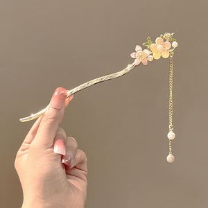 Bâtonnet à cheveux en perles et strass de style chinois ancien pour femmes, épingle à cheveux vintage en cristal, accessoire de coiffure - Product Image 4