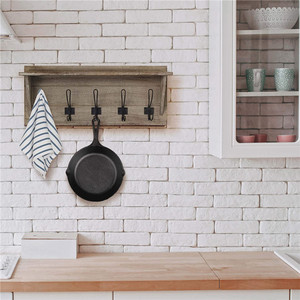 Wooden <b>Wall</b> <b>Mounted</b> <b>Shelf</b> With Hooks Solid Wood Coat Rack Key Organizer Storage Rack For Entryway Bedroom Bathroom - Product Image 2