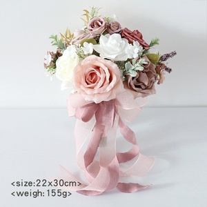 Bouquet da sposa artificiali in seta per damigelle, fatti a mano, ecologici, bianchi e lilla, fiori nuziali - Product Image 6