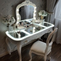 Meubles de chambre à coucher modernes de conception simple, coiffeuse avec miroir LED, coiffeuse avec tabouret rembourré, assemblage facile