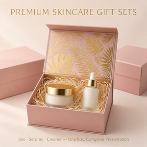 Boîte <span class=keywords><strong>cadeau</strong></span> magnétique rose poudré avec couvercle rabattable, emballage cosmétique de luxe, motif botanique en feuille d'or, pelliculage mat, écologique, personnalisable - Product Image 4