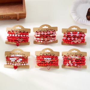 Juego <span class=keywords><strong>de</strong></span> Pulseras <span class=keywords><strong>de</strong></span> Corazón para el Día <span class=keywords><strong>de</strong></span> San Valentín, Más Vendidas al por Mayor, Cuentas <span class=keywords><strong>de</strong></span> Arcilla Suave, Corazón con Cuentas, Serie <span class=keywords><strong>de</strong></span> Color Rojo - Product Image 1