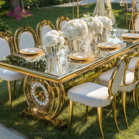 Nouvelle conception pour la vente en gros, table de salle à manger pour 10 personnes, mobilier d'hôtel, table dorée pour les mariages, mobilier de location