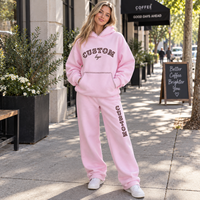 Ensemble deux pièces surdimensionné personnalisé pour femme avec capuche, surpiqûres contrastées, appliqués, logo personnalisé, sweat à capuche et pantalon de survêtement décontracté