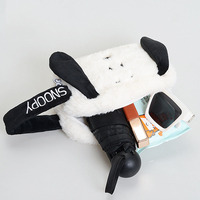 Pochette à poignet en peluche Snoopy avec oreilles 3D, trousse de maquillage souple, sac à main portable pour téléphone et monnaie