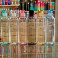 Bouteille d'eau en verre transparent DIBE avec manchon anti-brûlure et marqueur de mesure 500/750 ml – Design classique écologique unisexe pour activités de plein air