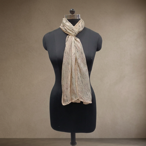 Women's Long <b>Chiffon</b> <b>Scarf</b> With Dot Pattern And Pom Pom Trim Lightweight For Daily Wear All Seasons - Product Image 3